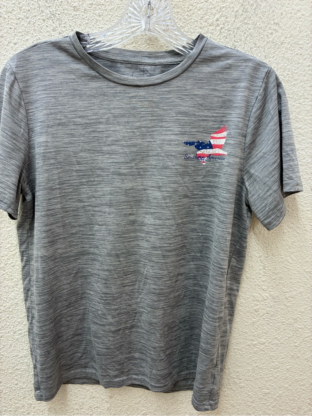 crown & ivy Gray Short Sleeve Tee with American Flag Dog Graphic
